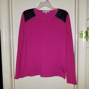 Fuchsia shirt w/ faux leather patching